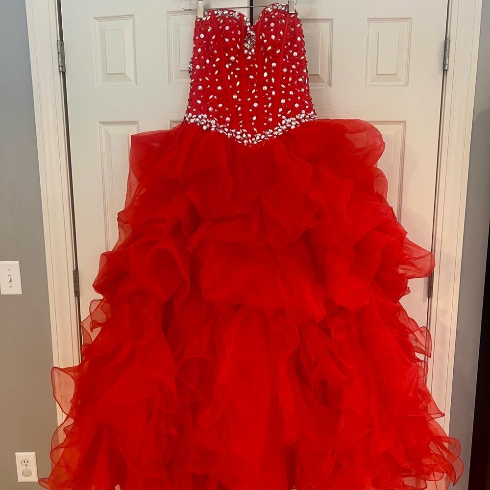Red Rhinestoned Corset Gown